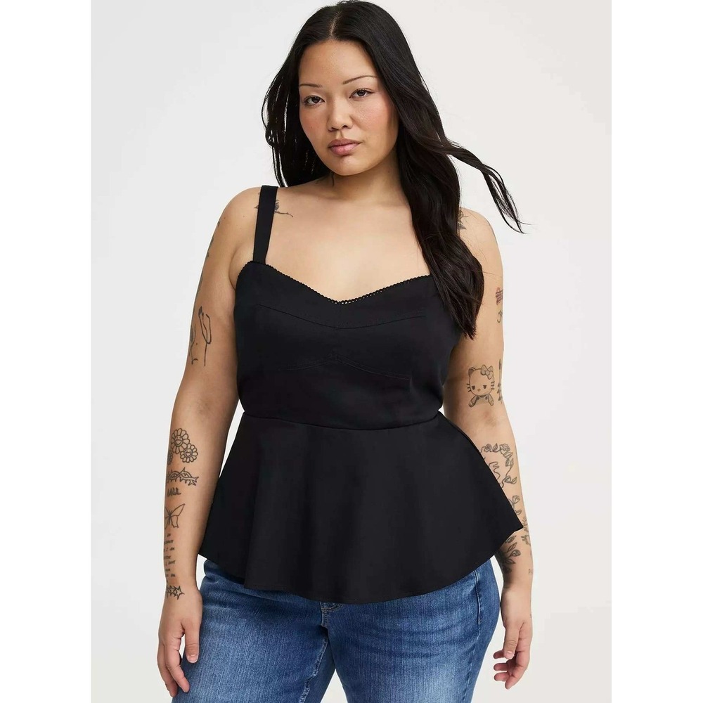 NWT Torrid Sweetheart Cami Deep Black Peplum Top Size 1X